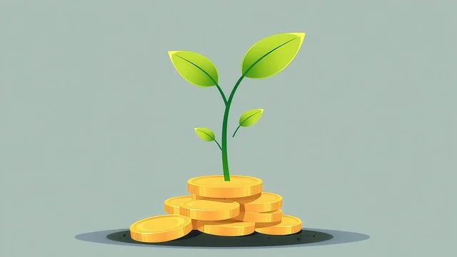 コインと芽が出た植物のイラスト 資産成長のイメージ