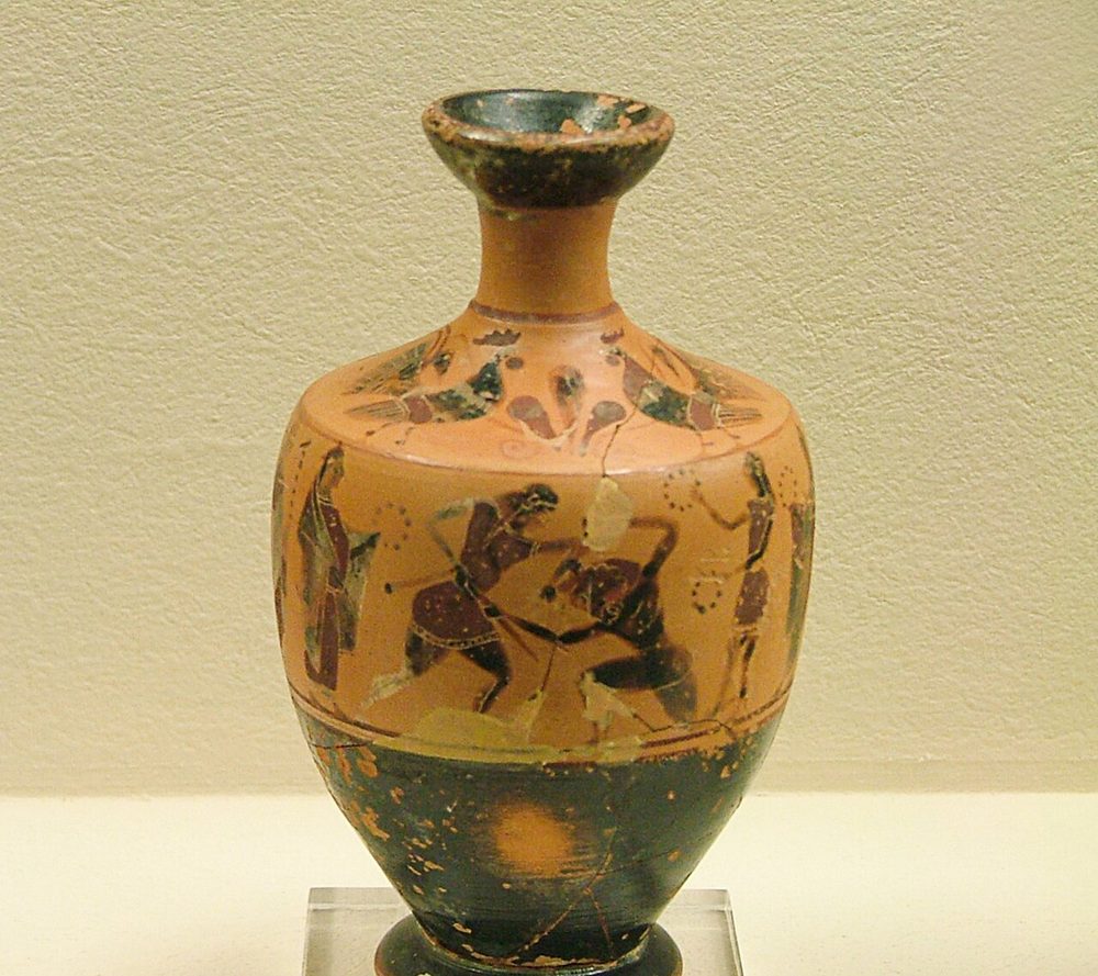 テセウスとミノタウロスのレキュトス（紀元前4世紀のギリシャ陶器）