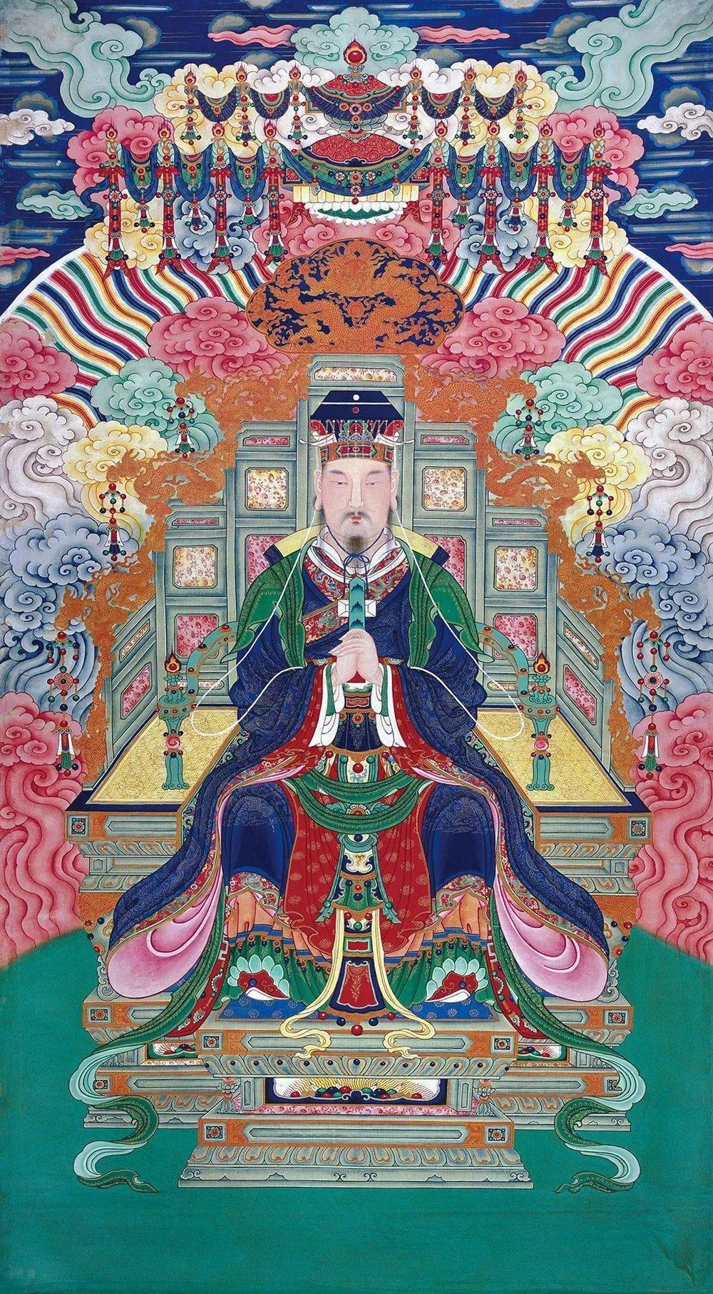玉皇大帝の古典肖像画 冕冠と玉座