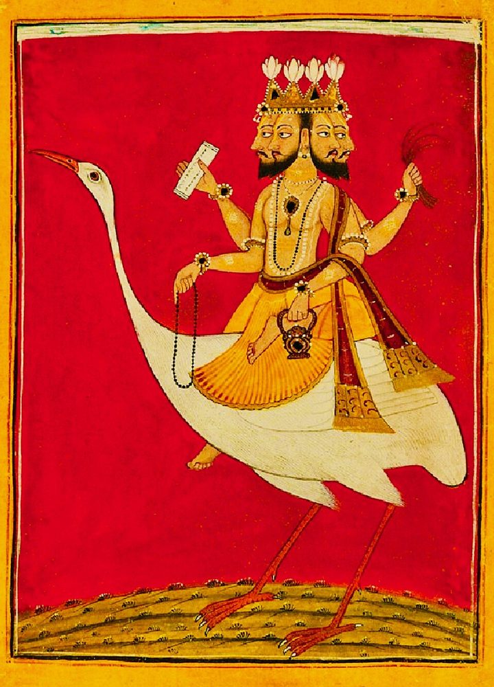 ブラフマー神——4つの顔を持つ創造神、白鳥ハンサに乗る