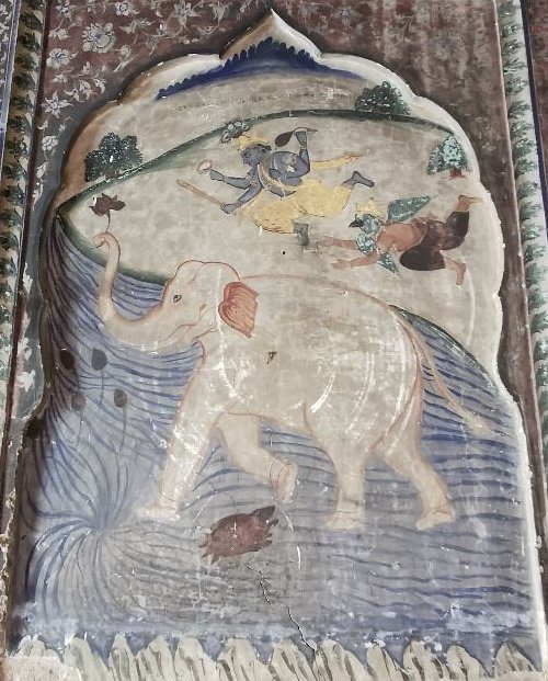 アイラーヴァタ——インドラが乗る神聖な白象（アムリトサル壁画）