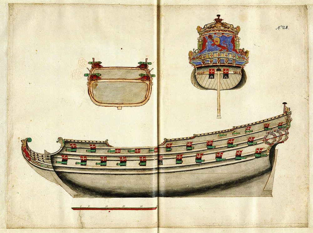 17世紀の戦艦の設計図（同時代の英国艦）